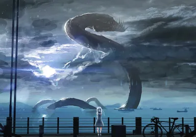 Fantasy Anime Creature Long Nature Wallpaper 4K 2500x1747 A, Fantasy, Anime, Creature, With, Long, White, Hair, Stands, Dock, Under, Cloudy, Gray, Brown, Landscape, Full HD