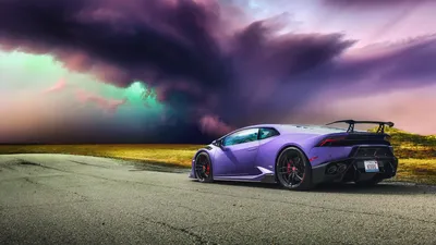 Vibrant Purple Supercar Cars Wallpaper 4K 1920x1080 A, Vibrant, Purple, Lamborghini, Huracan, Supercar, Parked, On, Open, Road, Under, Dramatic, Gray, Ultrawide, Full HD