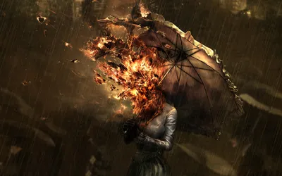 Artistic Abstract Depiction Abstract Wallpaper 4K 1920x1200 An, Artistic, Abstract, Depiction, Of, A, Figure, Holding, Umbrella, Surrounded, Rain, Where, Orange, Brown, Ultrawide, Full HD