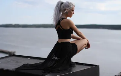 Serene Woman Wallpaper Black/Dark Wallpaper 4K 2560x1600 A, Woman, With, White, Hair, Styled, In, Ponytail, Wearing, Earrings, Black, Outfit, Ultrawide, QHD