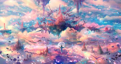 Vibrant Fantasy Cityscape Floating World Wallpaper 4K 2688x1440 A, Vibrant, Fantasy, Cityscape, Floating, Among, Pastel, Clouds, Featuring, Towering, Spires, Glowing, White, Ultrawide, QHD
