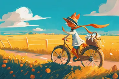 Golden Fantasy Wallpaper Animals Wallpaper 4K 1920x1280 Hd, Desktop, Wallpaper, Of, A, Fantasy, Scene, Featuring, Fox, Riding, Bicycle, Through, Orange, Pink, Yellow, Landscape, Full HD