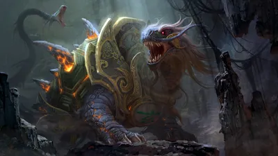 Powerful Fantasy Creature Fantasy Wallpaper 4K 1920x1080 A, Powerful, Fantasy, Creature, Colossal, Turtle, With, Fiery, Details, Emerges, Dark, Mystical, Gray, Ultrawide, Full HD