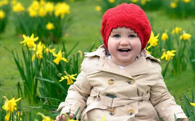 Radiant Happy Wallpaper Abstract Wallpaper 4K 1920x1200 A, Happy, Child, In, Red, Knit, Hat, Beige, Coat, Sits, Among, Blooming, White, Ultrawide, Full HD