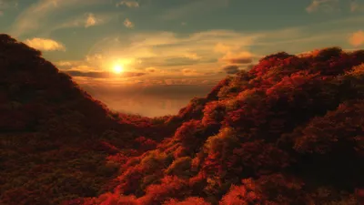 Breathtaking Sunset Rolling Hills Enveloped Nature Wallpaper 4K 3840x2160 A, Breathtaking, Sunset, Over, Rolling, Hills, Enveloped, In, Vibrant, Autumn, Foliage, Captures, Gray, Brown, Ultrawide, 4k