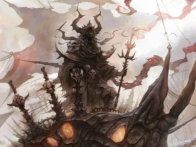 Dark Demon Figure Nature Wallpaper 4K 1920x1440 Dark, Demon, Figure, In, Detailed, Armor, With, Horns, Trident, Set, Against, Cloudy, White, Landscape, Full HD