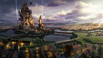 Crisp Fantasy Wallpaper Fantasy Wallpaper 4K 1920x1080 Hd, Fantasy, Cityscape, Wallpaper, Showing, An, Elaborate, Castle, Glowing, Towers, Overlooking, Sprawling, Gray, Ultrawide, Full HD