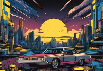 Misty Retro Wallpaper World Wallpaper 4K 3200x2188 Retro, Cruiser, Parked, Before, A, Neon, Cyberpunk, Cityscape, Sunset, Night, City, 2077, Yellow, Purple, Landscape, QHD