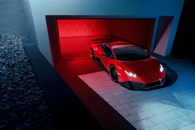 Red Supercar Modern Garage Cars Wallpaper 4K 4096x2731 A, Red, Lamborghini, Huracan, Supercar, Parked, In, Modern, Garage, Shown, Vibrant, Lighting, Gray, Landscape, 4k