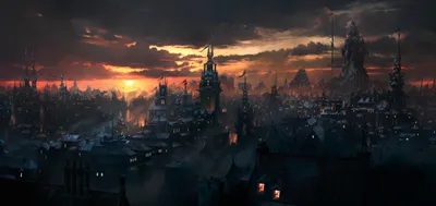 Misty Fantasy Wallpaper World Wallpaper 4K 2500x1184 Hd, Fantasy, Cityscape, At, Dusk, With, Towering, Spires, Mystical, Lighting, Designed, Desktop, Brown, Gray, Ultrawide, Full HD