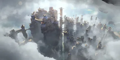 Moody Fantasy Wallpaper World Wallpaper 4K 3840x1920 Hd, Fantasy, Cityscape, Floating, Above, Clouds, Featuring, Towering, Ancient, Structures, Bridges, Designed, White, Ultrawide, 4k