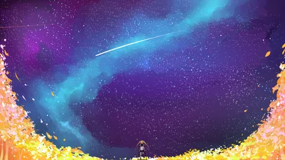 Golden Anime Wallpaper Space Wallpaper 4K 1920x1080 Anime-style, Hd, Desktop, Wallpaper:, Of, A, Starry, Night, Sky, Vibrant, Blue, Milky, Brown, Ultrawide, Full HD