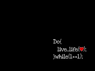 Vivid Programming Wallpaper Black/Dark Wallpaper 4K 1600x1200 Hd, Desktop, Wallpaper, Featuring, Programming-themed, Text, Do, Live_life(❤️);}while(l==1);, Live, Life, While, Black, Brown, Teal, Landscape