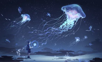 Anime Person Standing Beach Space Wallpaper 4K 5200x3200 A, Hd, Anime, Desktop, Wallpaper, Featuring, Person, Standing, Beach, Night, Observing, Glowing, Brown, Ultrawide, 4k