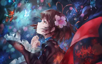 Vivid Anime Wallpaper Nature Wallpaper 4K 1920x1200 Anime, Character, Mumei, From, Kabaneri, Of, The, Iron, Fortress, Wearing, Kimono, Flower, White, Red, Gray, Ultrawide, Full HD