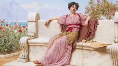 Artistic Painting Serene Woman Classical Nature Wallpaper 4K 1920x1080 Artistic, Painting, Of, A, Serene, Woman, In, Classical, Attire, Reclining, Marble, Bench, White, Ultrawide, Full HD