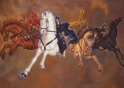 Dark Depicting Four Animals Wallpaper 4K 2500x1787 Dark, Hd, Wallpaper, Depicting, The, Four, Horsemen, Of, Apocalypse, Each, Riding, Their, Brown, Landscape, Full HD