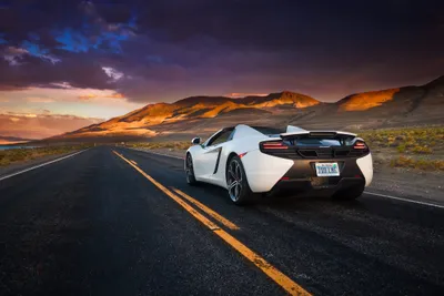 White Mclaren Mp4 12c Spider Nature Wallpaper 4K 2048x1371 White, Mclaren, Mp4-12c, Spider, Supercar, Drives, On, An, Open, Road, Sunset, Set, Landscape, Full HD