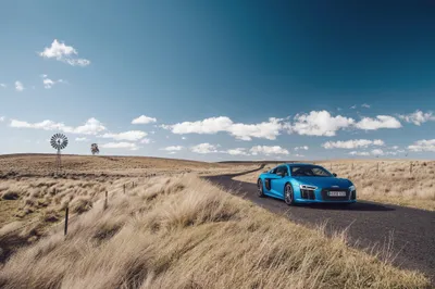 V10 Sports Car Drives Cars Wallpaper 4K 4096x2732 A, Striking, Audi, R8, V10, Sports, Car, Drives, Along, Scenic, Country, Road, Gray, Landscape, 4k
