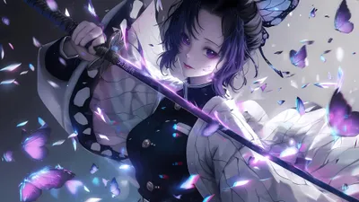 Bright Shinobu Wallpaper Abstract Wallpaper 4K 3840x2160 4k, Ultra, Hd, Wallpaper, Of, Shinobu, Kochou, From, Demon, Slayer:, Kimetsu, Yaiba, White, Gray, Ultrawide