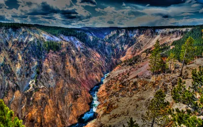 Radiant Hdr Wallpaper Nature Wallpaper 4K 2560x1600 An, Hdr, Image, Of, Yellowstone, National, Park, Featuring, Dramatic, Canyon, River, Running, Gray, Brown, Ultrawide, QHD