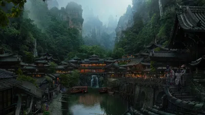 Moody Fantasy Wallpaper Nature Wallpaper 4K 1920x1080 Hd, Fantasy, City, Desktop, Wallpaper, Featuring, A, Picturesque, Village, Nestled, Lush, Green, Gray, White, Ultrawide, Full HD