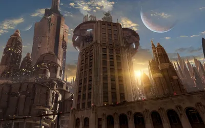Moody Futuristic Wallpaper World Wallpaper 4K 1680x1050 Futuristic, Sci‑fi, Cityscape, With, Towering, Buildings, And, A, Crescent, Moon, Captured, High-definition, Gray, Ultrawide