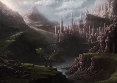 Fantasy Cityscape Sprawling Mystical Nature Wallpaper 4K 3508x2480 Hd, Fantasy, Cityscape, Wallpaper, Showing, A, Sprawling, Mystical, City, Towering, Spires, Nestled, Gray, Landscape, QHD