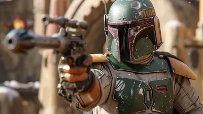 Boba Fett Iconic Bounty Hunter Space Wallpaper 4K 2912x1632 Boba, Fett, The, Iconic, Bounty, Hunter, From, Star, Wars, Featured, Desktop, Confidently, Gray, White, Ultrawide, QHD