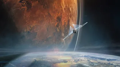 Sci Spaceship Orbiting Detailed Red Space Wallpaper 4K 1920x1080 Hd, Pc, Desktop, Wallpaper, Of, A, Sci-fi, Spaceship, Orbiting, Detailed, Red, Planet, Gray, Ultrawide, Full HD