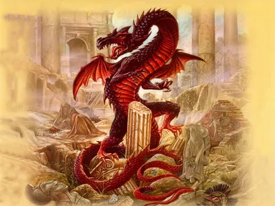 Fierce Red Dragon Standing Ancient Fantasy Wallpaper 4K 1600x1200 Hd, Desktop, Wallpaper, Featuring, A, Fierce, Red, Dragon), Standing, Ancient, Ruins, Surrounded, Purple, Orange, Gray, Landscape
