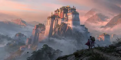 Moody Majestic Wallpaper Fantasy Wallpaper 4K 2180x1080 Hd, Wallpaper, Featuring, A, Majestic, Fantasy, Castle, Perched, Misty, Mountain, Range, Two, Gray, Ultrawide, Full HD