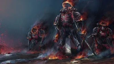 Warhammer Dark Undead Warriors Fiery Black/Dark Wallpaper 4K 2560x1440 Hd, Warhammer, Desktop, Wallpaper, Featuring, Dark, Undead, Warriors, Fiery, Armor, Wielding, Swords, Brown, Gray, Ultrawide, QHD