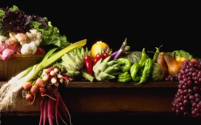 Food Still Life Black/Dark Wallpaper 4K 1920x1200 Food, Still, Life, Assorted, Vegetables, Fruits, And, Greens, Arranged, Wooden, Ledge, Gray, Brown, White, Ultrawide, Full HD
