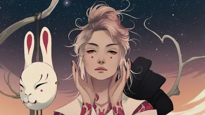 Sleek Fantasy Wallpaper Space Wallpaper 4K 3840x2160 A, Fantasy-themed, Hd, Wallpaper, Featuring, Woman, With, Soft, Pink, Hair, Red, Markings, Gray, Ultrawide, 4k