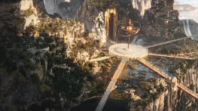 Detailed Fantasy City Built Rocky Fantasy Wallpaper 4K 3500x1969 A, Detailed, Fantasy, City, Built, Into, Rocky, Cliffs, Featuring, Glowing, Paths, Radiating, Gray, Brown, White, Ultrawide, QHD