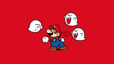 Super Mario Stands Ready Three Abstract Wallpaper 4K 3840x2160 Super, Mario, Stands, Ready, As, Three, Boo, Ghosts, Float, Around, Him, Solid, Red, White, Ultrawide, 4k