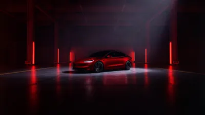 Bright Red Wallpaper Abstract Wallpaper 4K 3840x2160 Hd, Desktop, Wallpaper, Of, A, Red, Tesla, Model, Dimly, Lit, Garage, Atmospheric, Gray, Ultrawide, 4k