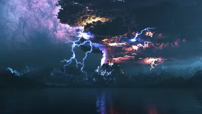Dreamy Fantasy Wallpaper Nature Wallpaper 4K 1920x1080 Hd, Desktop, Wallpaper, Featuring, A, Fantasy, Landscape, With, Erupting, Volcano, Dramatic, Lightning, Gray, Pink, Ultrawide, Full HD