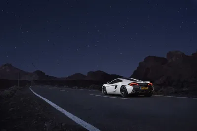 Vivid White Wallpaper Space Wallpaper 4K 4096x2731 White, Mclaren, 570gt, Supercar, Parked, On, A, Dark, Road, Under, Starry, Night, Gray, Landscape, 4k