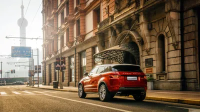 Vibrant Range Wallpaper World Wallpaper 4K 4096x2303 A, Range, Rover, Evoque, Parked, On, City, Street, Showcasing, Sleek, Design, Against, Brown, Gray, Ultrawide, 4k