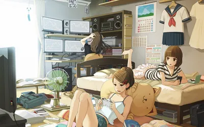 Radiant Three Wallpaper Abstract Wallpaper 4K 1920x1200 Hd, Desktop, Wallpaper, Featuring, Three, Anime, Girls, In, Cozy, Bedroom, One, Bed, White, Ultrawide, Full HD