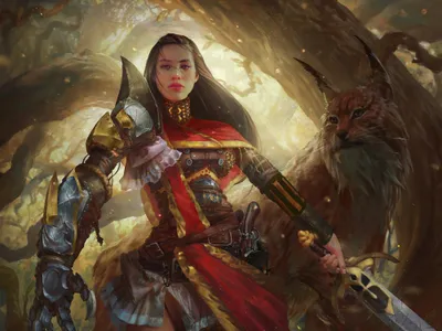 Golden Fantasy Wallpaper Fantasy Wallpaper 4K 2000x1500 Hd, Fantasy, Wallpaper, Featuring, A, Fierce, Woman, Warrior, Ornate, Armor, Majestic, Lynx, Brown, Gray, Landscape, Full HD