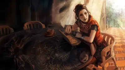 Serene Depicting Wallpaper Black/Dark Wallpaper 4K 1919x1080 Hd, Pc, Desktop, Wallpaper, Depicting, A, Dark, Moody, Scene, Woman, Seated, Table, White, Ultrawide