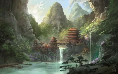 Misty Fantasy Wallpaper World Wallpaper 4K 1920x1213 Fantasy, Cityscape, With, Pagoda-style, Buildings, Nestled, Between, Towering, Mountains, Lush, Greenery, Cascading, White, Ultrawide, Full HD
