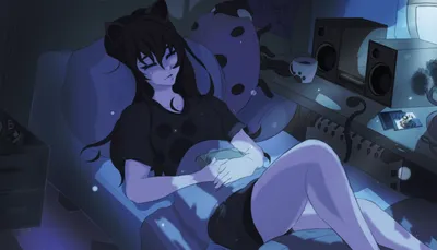 Anime Original Peaceful Character Abstract Wallpaper 4K 2500x1430 Hd, Anime-style, Original, Artwork, Of, A, Peaceful, Character, Sleeping, Couch, Dimly, Lit, Black, Gray, Ultrawide, Full HD