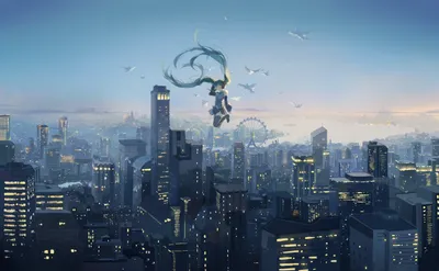Anime Hatsune Miku World Wallpaper 4K 2560x1582 Hd, Anime, Wallpaper, Featuring, Hatsune, Miku, A, Popular, Vocaloid, Character, Flying, Over, Gray, Ultrawide, QHD