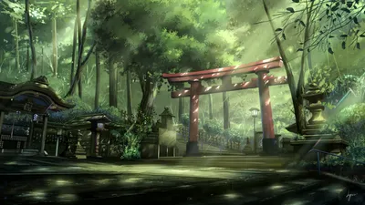 Anime Japanese Shrine Nestled Serene Nature Wallpaper 4K 1920x1080 Hd, Desktop, Wallpaper, Featuring, An, Anime-style, Japanese, Shrine, Nestled, Serene, Forest, Sunlight, Gray, Ultrawide, Full HD