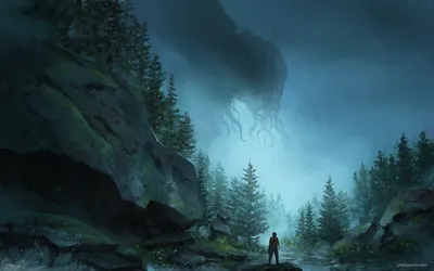 Depicting Dark Fantasy Towering Fantasy Wallpaper 4K 1920x1200 Hd, Desktop, Wallpaper, Depicting, A, Dark, Fantasy, Scene, Towering, Cthulhu-like, Creature, Emerging, Gray, Pink, Ultrawide, Full HD