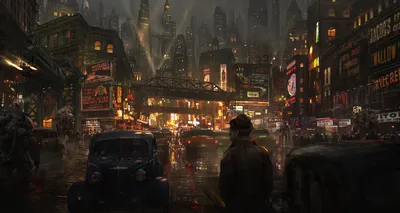 Dark Dark Wallpaper World Wallpaper 4K 1920x1024 A, Dark, Rainy, Sci‑fi, Cityscape, With, Neon-lit, Buildings, Vintage, Cars, Creating, Atmospheric, Brown, Purple, Ultrawide, Full HD